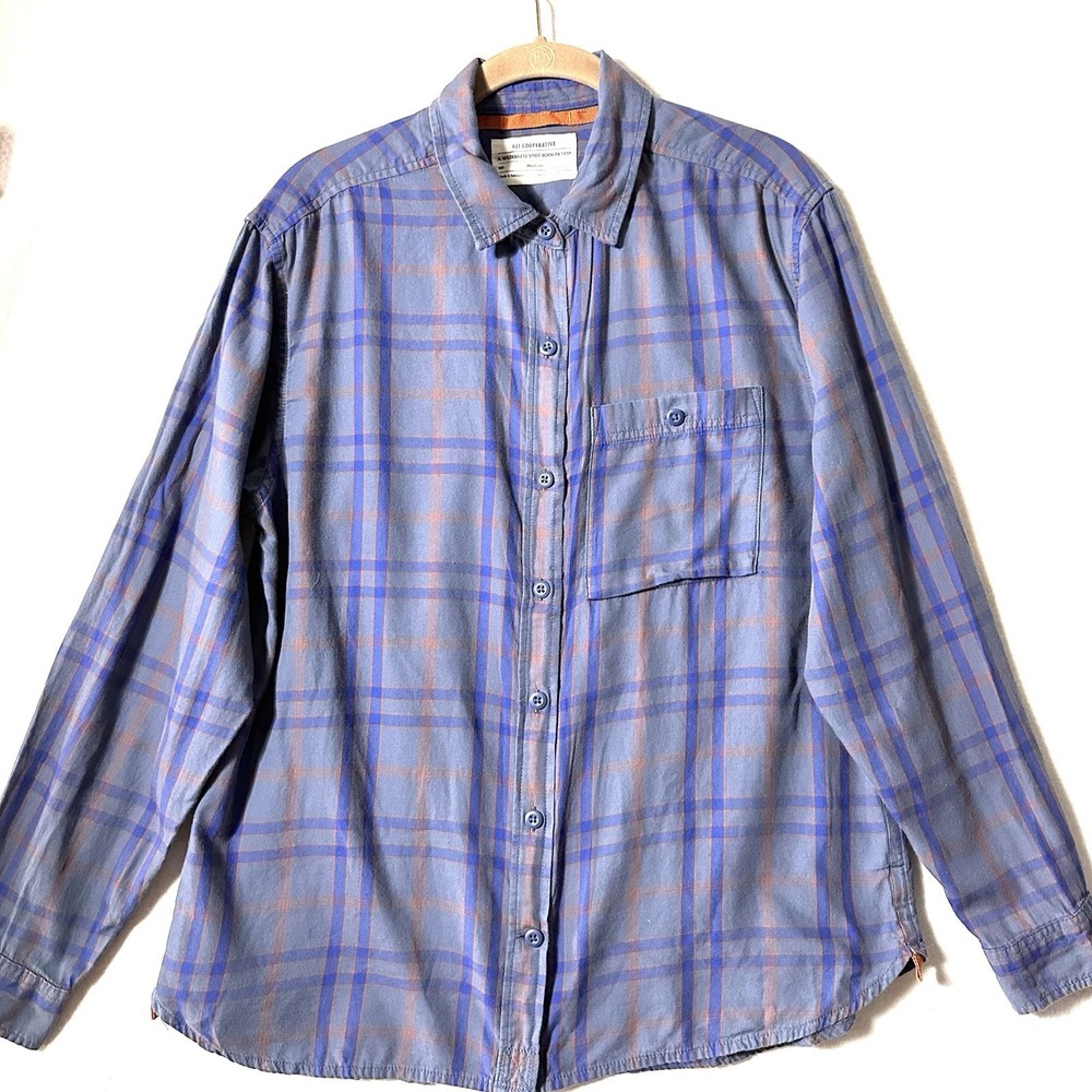 Rei Womens Button Up Long Sleeve Plaid Shirt Small Blue Pocket Outdoor‎ Cotton
